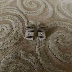 Vintage Rectangular Silver Tone Metal Cuff Links
